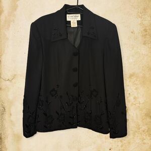 st anthony evening size 10 black beaded floral cocktail jacket